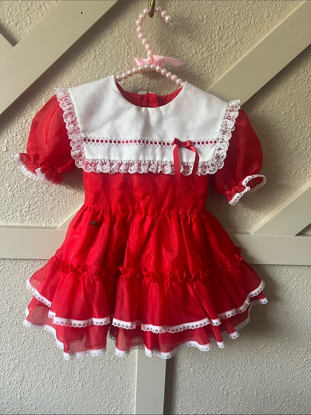 Kandy Ann Vintage Red Dress with White Lace Bib